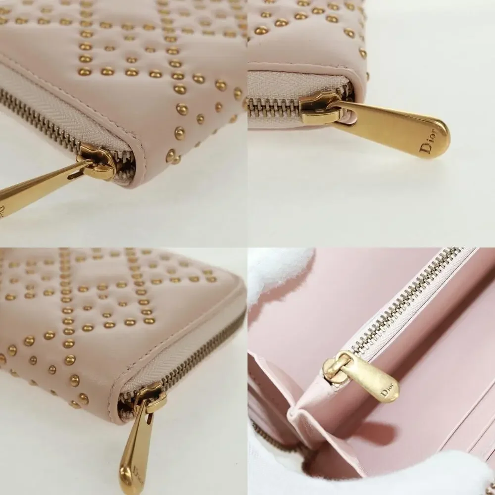 Dior Cannage Lambskin Studs Long Wallet Pink